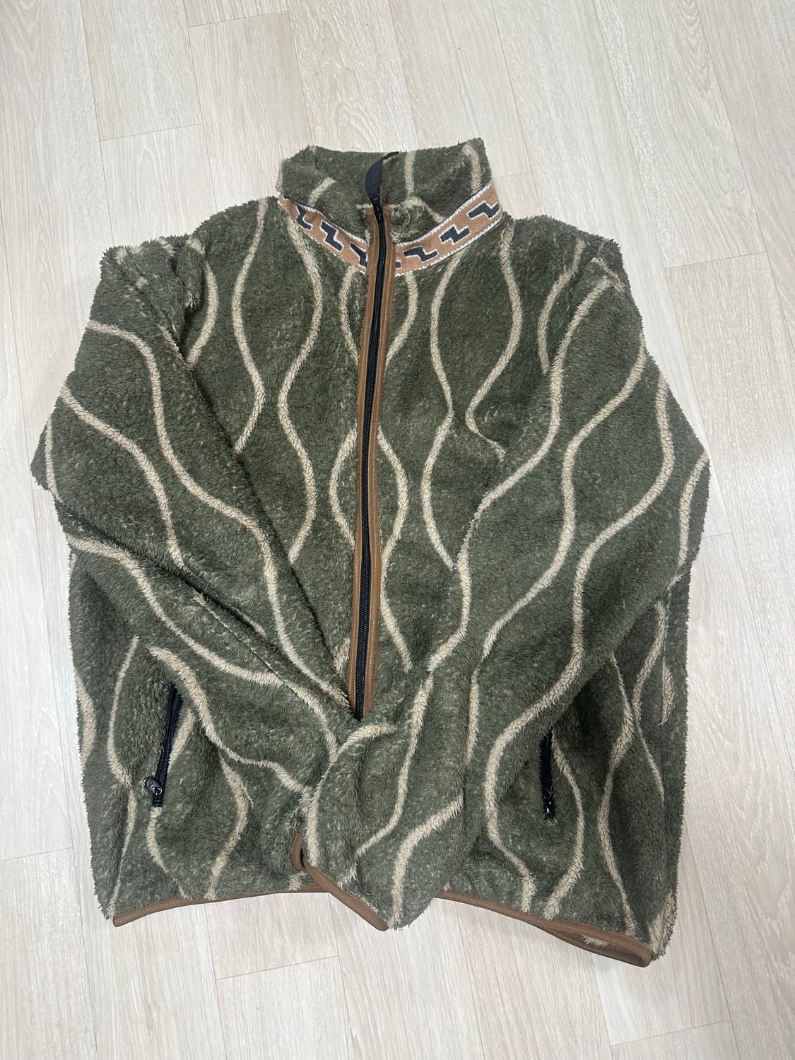 [5] 캐피탈 드렁큰 스트라이프 플리스 집 블루종 카키 후리스 상품이미지2