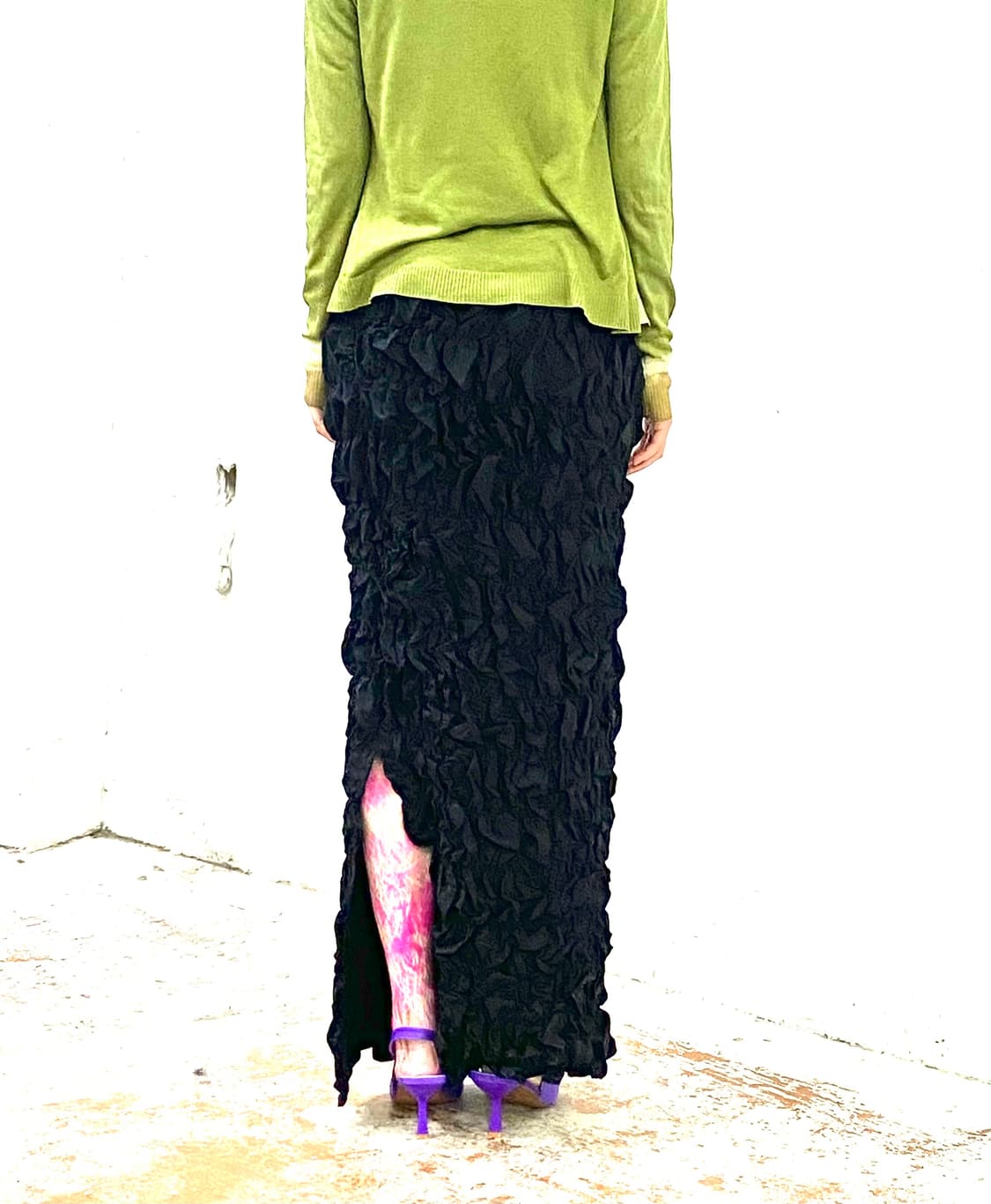 [Japan Vintage] 아방가르드 블랙 풀 셔링 텍스처 스커트 상품이미지5