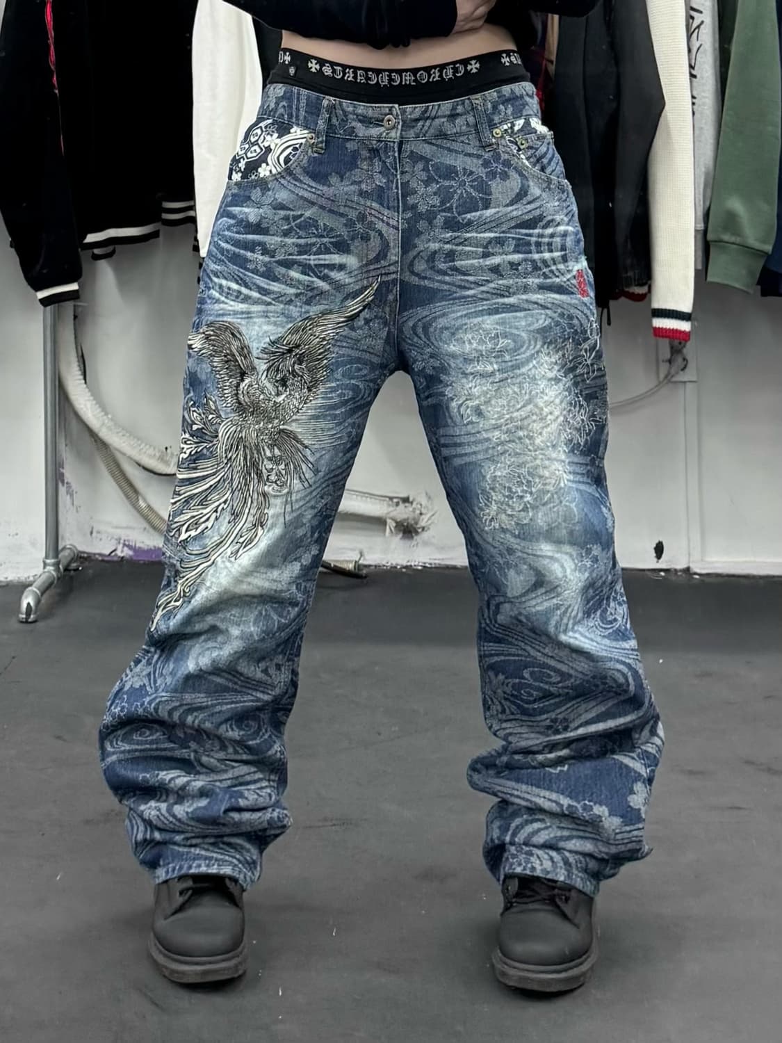 카라쿠리 타마시 오리엔탈 자수 데님팬츠 상품이미지1