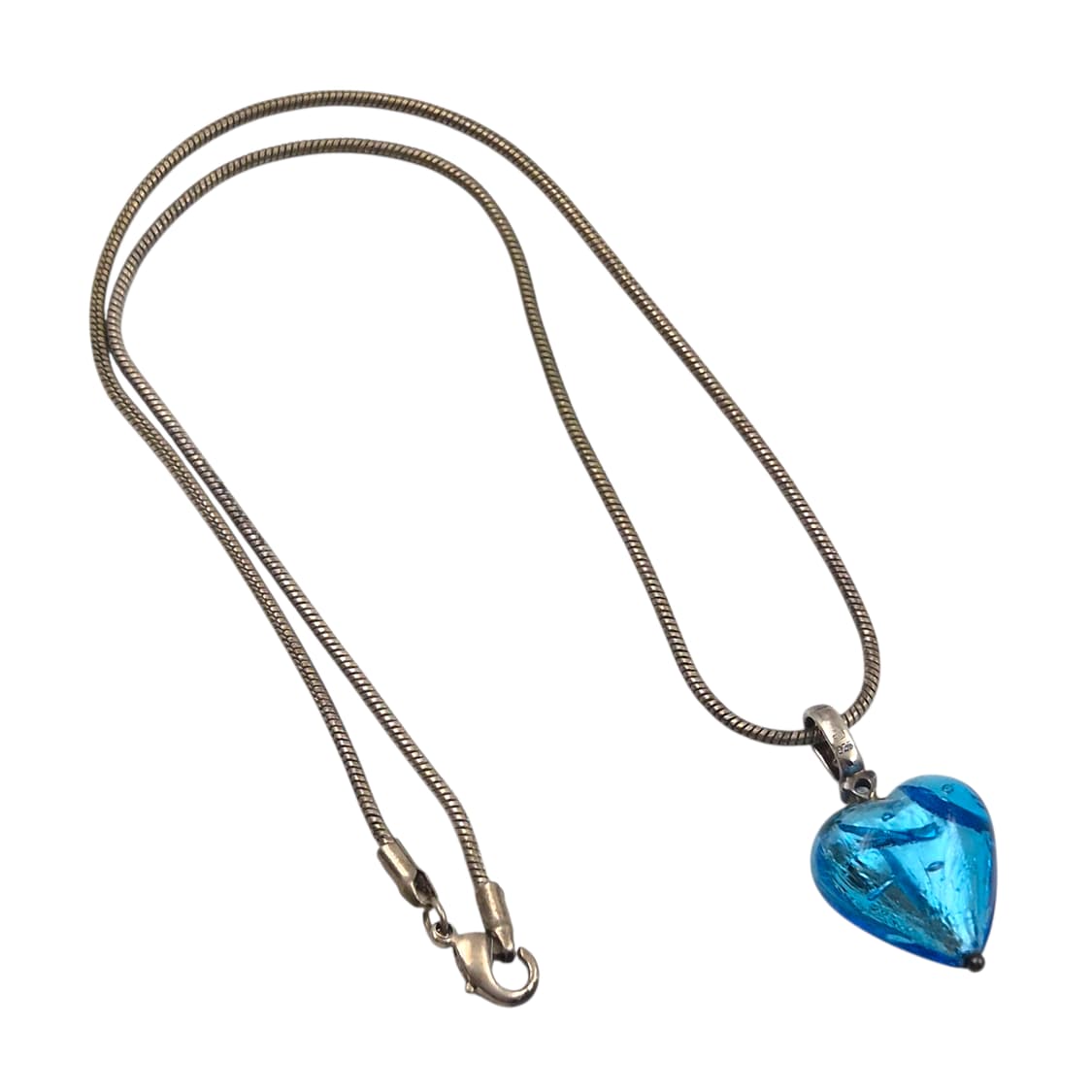 90s 이탈리아 무라노 925 은박 블루 하트 목걸이 상품이미지2