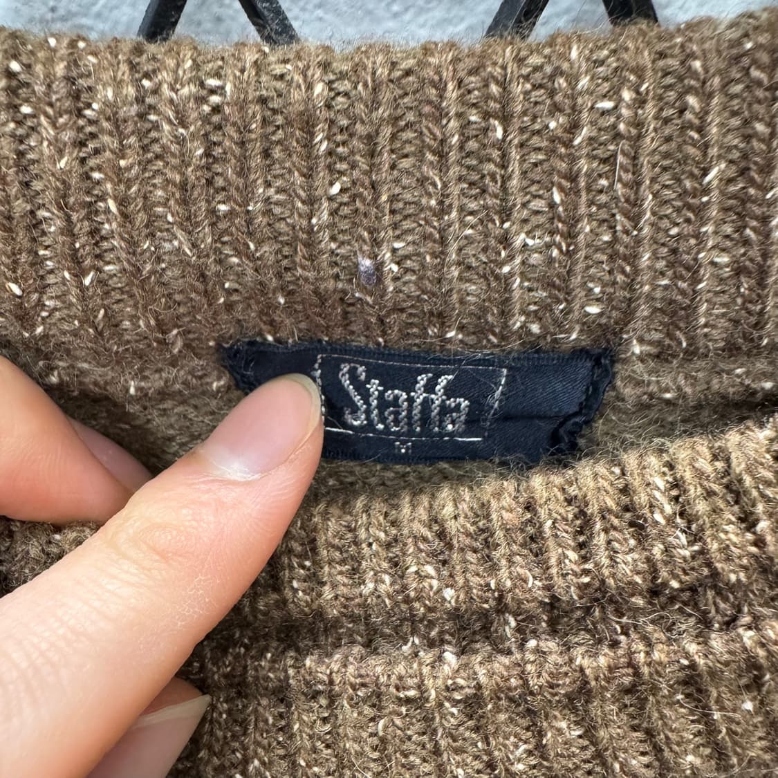 JPN VTG 기하학 패턴 울 니트 스웨터 케이블 디테일 브라운 상품이미지5