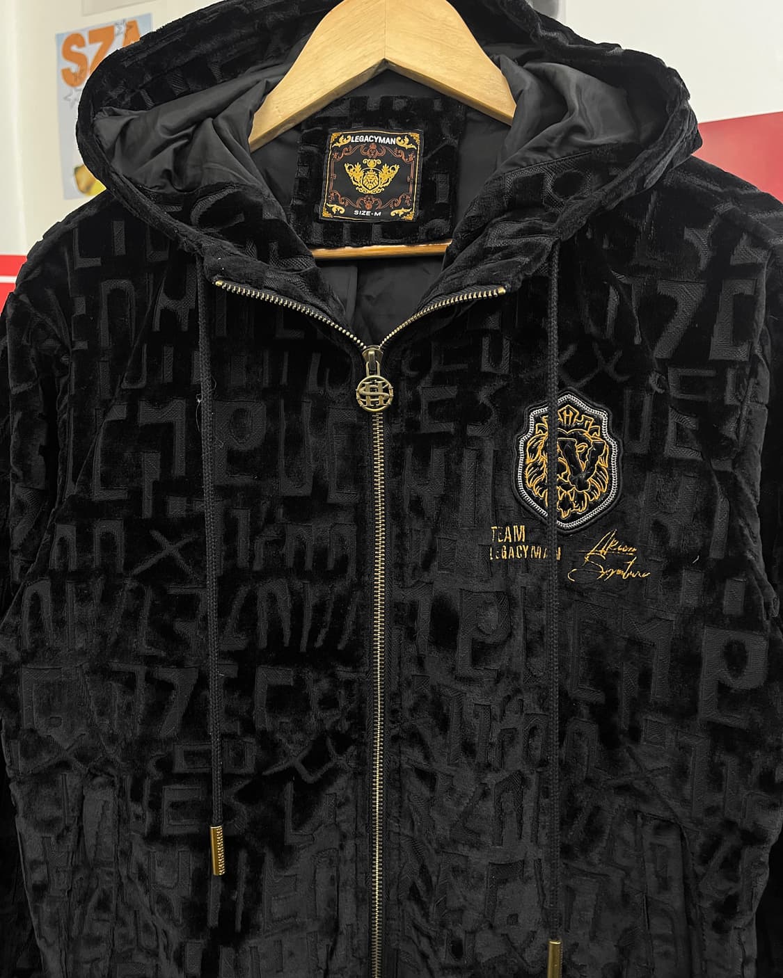 올드 빈티지 레터링 벨벳 후드집업 블랙 상품이미지6