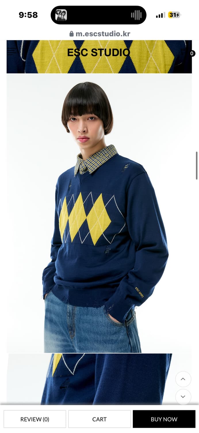 esc studio 브이넥 데미지 아가일 니트 상품이미지3
