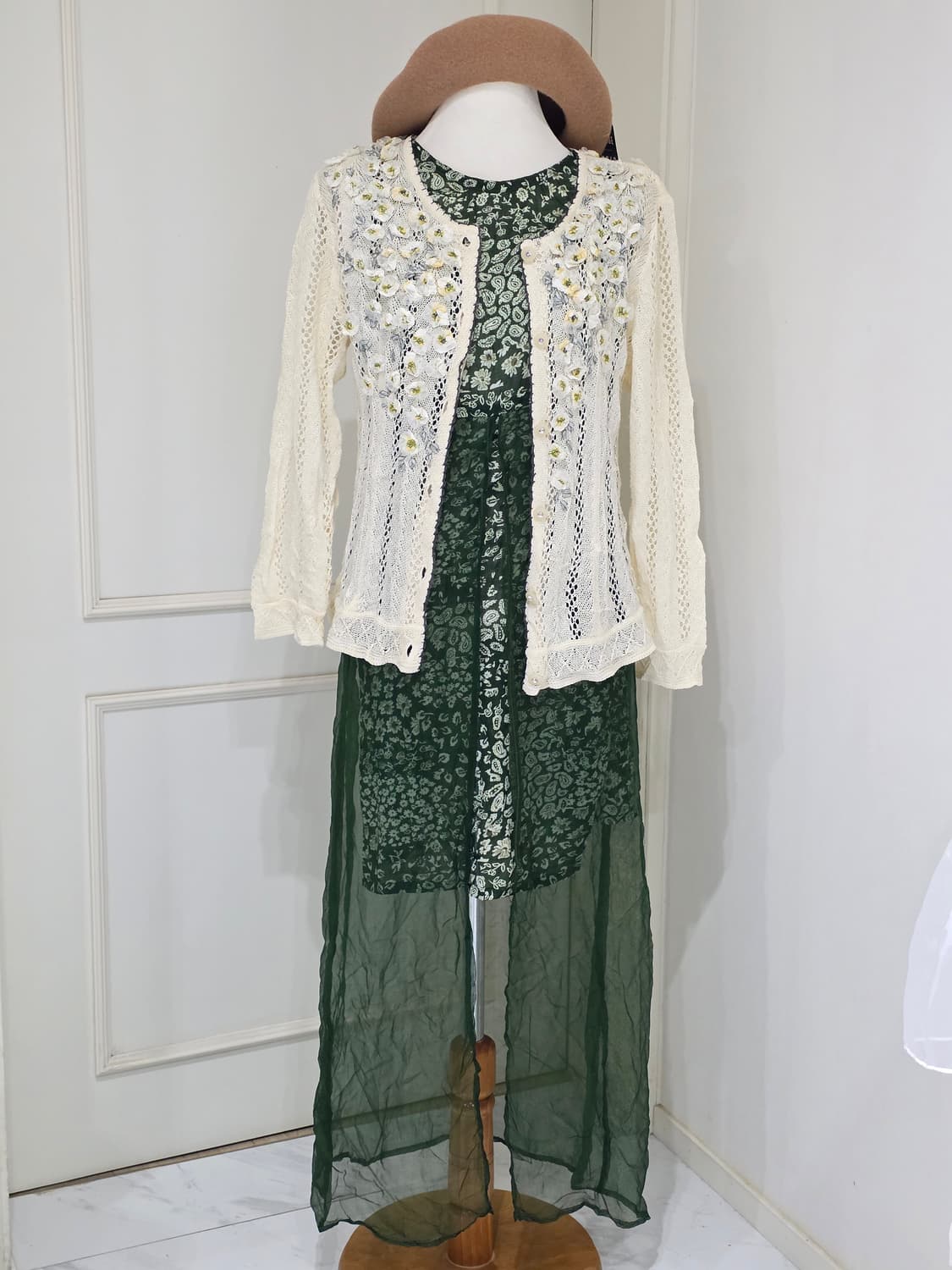 일본빈티지)오리엔탈 에스닉 히피모리걸st 쉬폰 레이어드롱슬리브리스원피스 상품이미지4