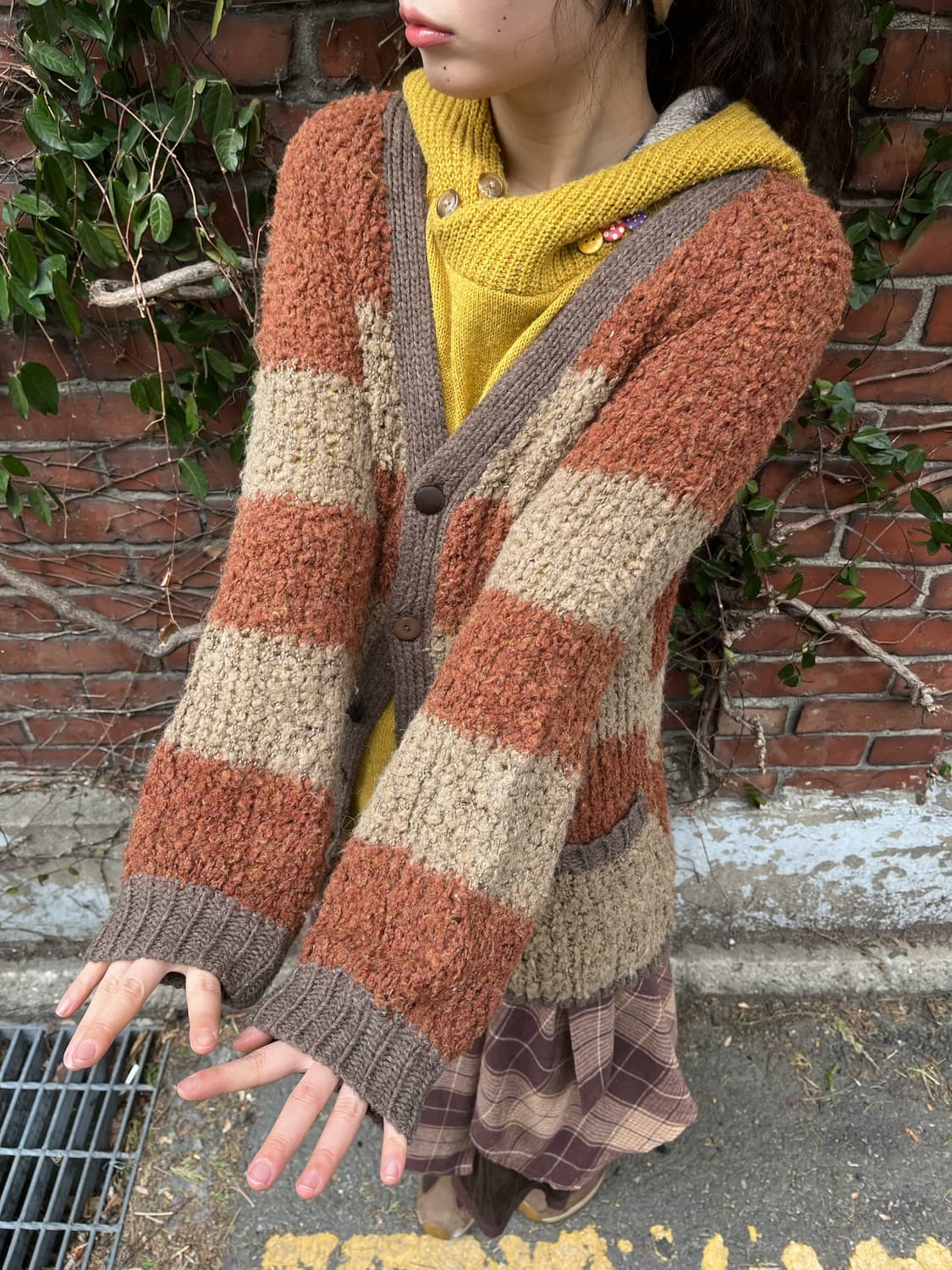 일본 빈티지무드 줄무늬 니트 가디건 상품이미지2