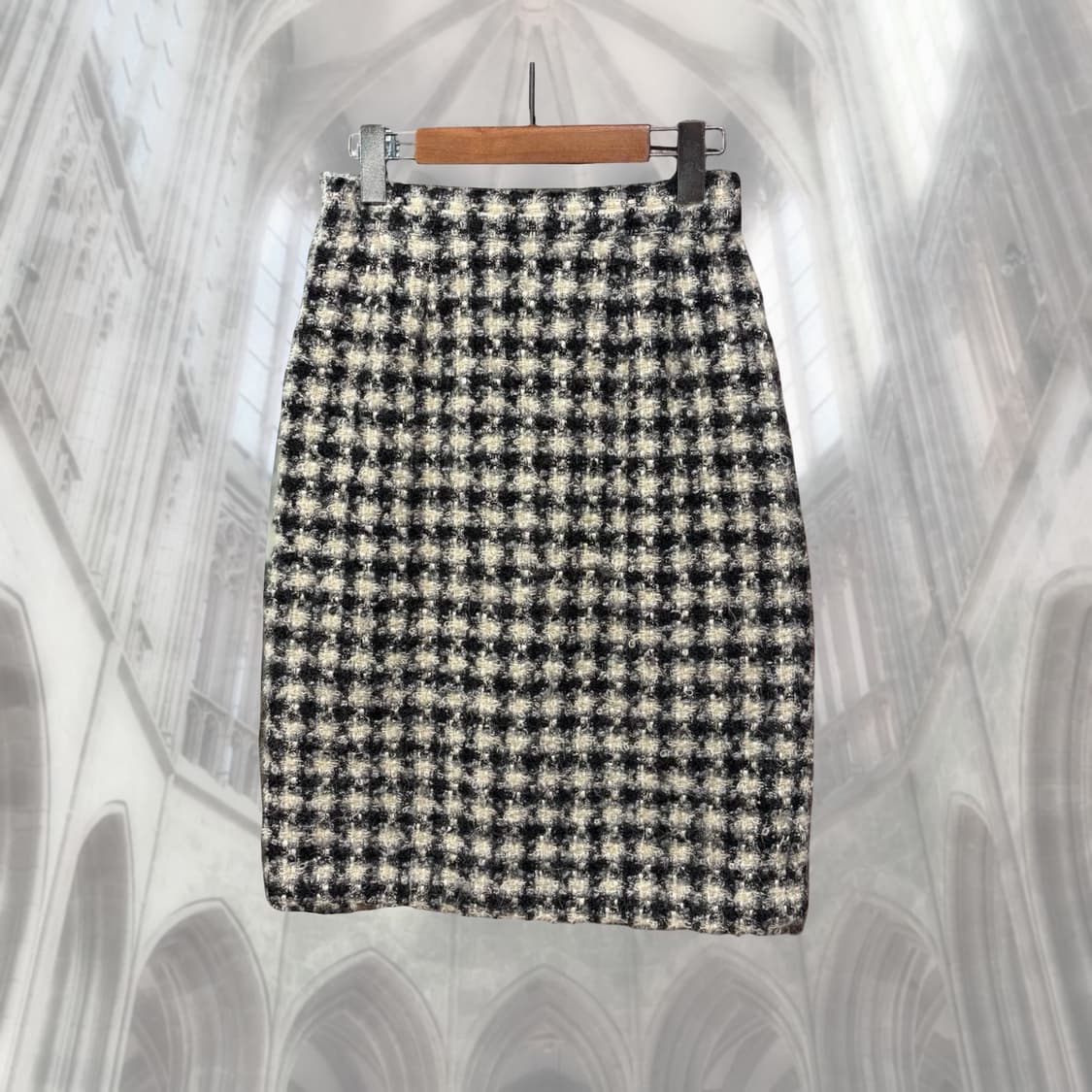 일본 빈티지 울100 클래식 금장 블랙 트위드 셋업 상품이미지8