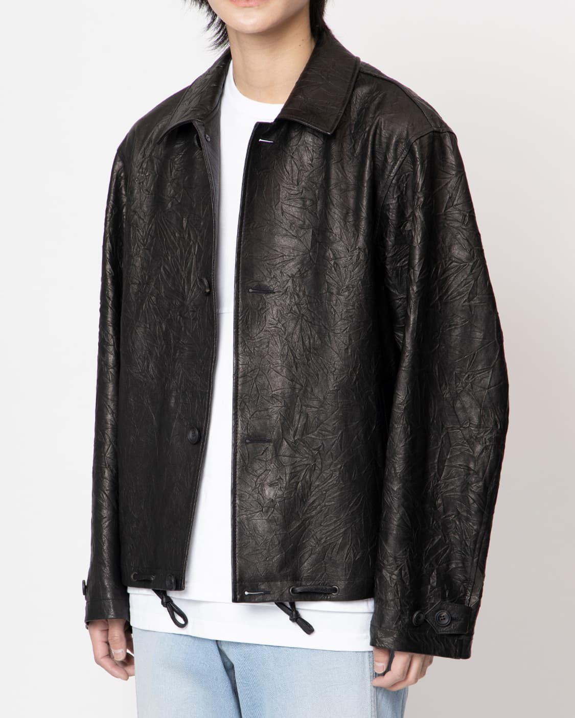 [L] 언어펙티드 드로스트링 레더 자켓 unaffected 상품이미지3