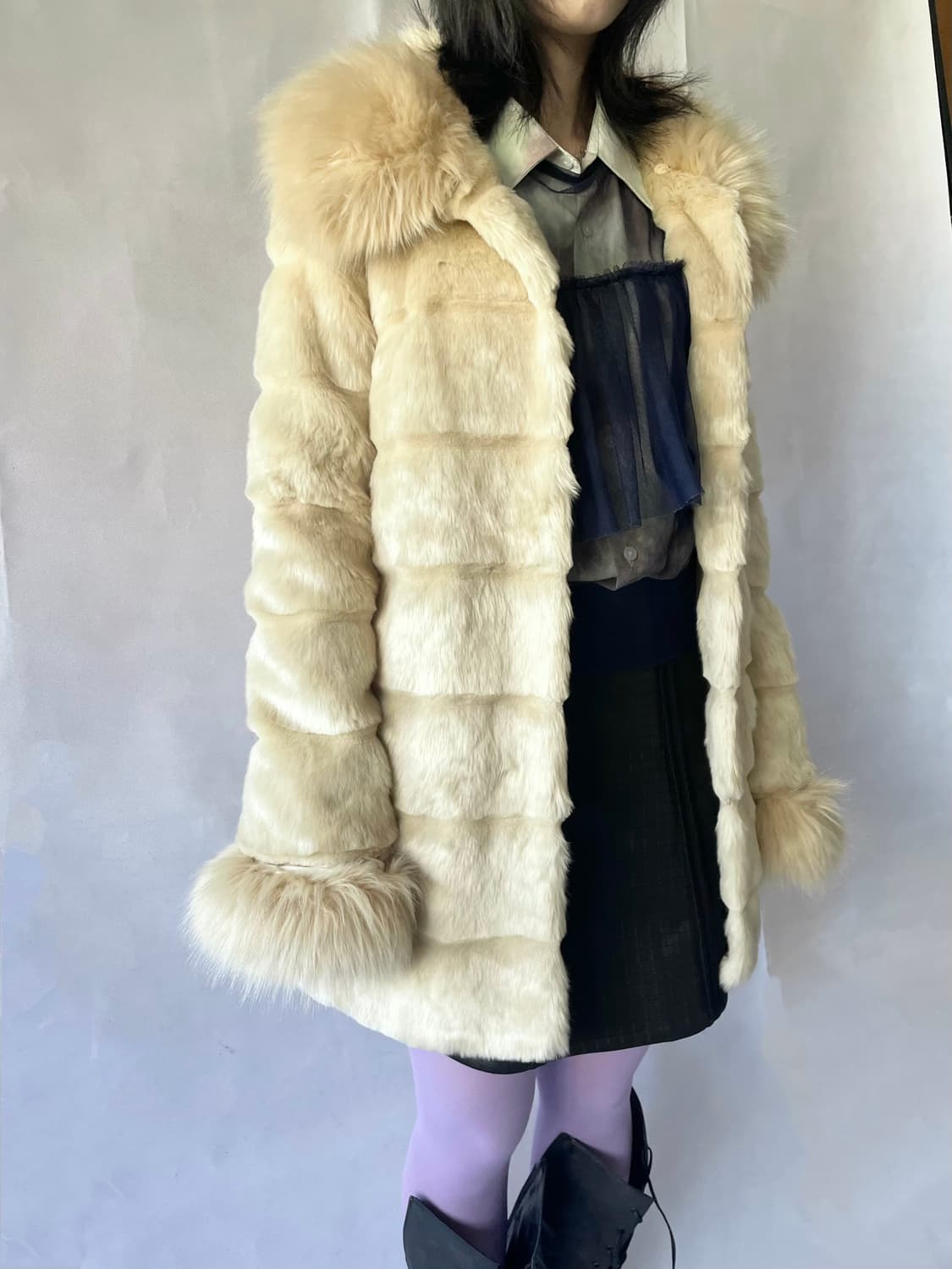 Cream removable fur coat 상품이미지2