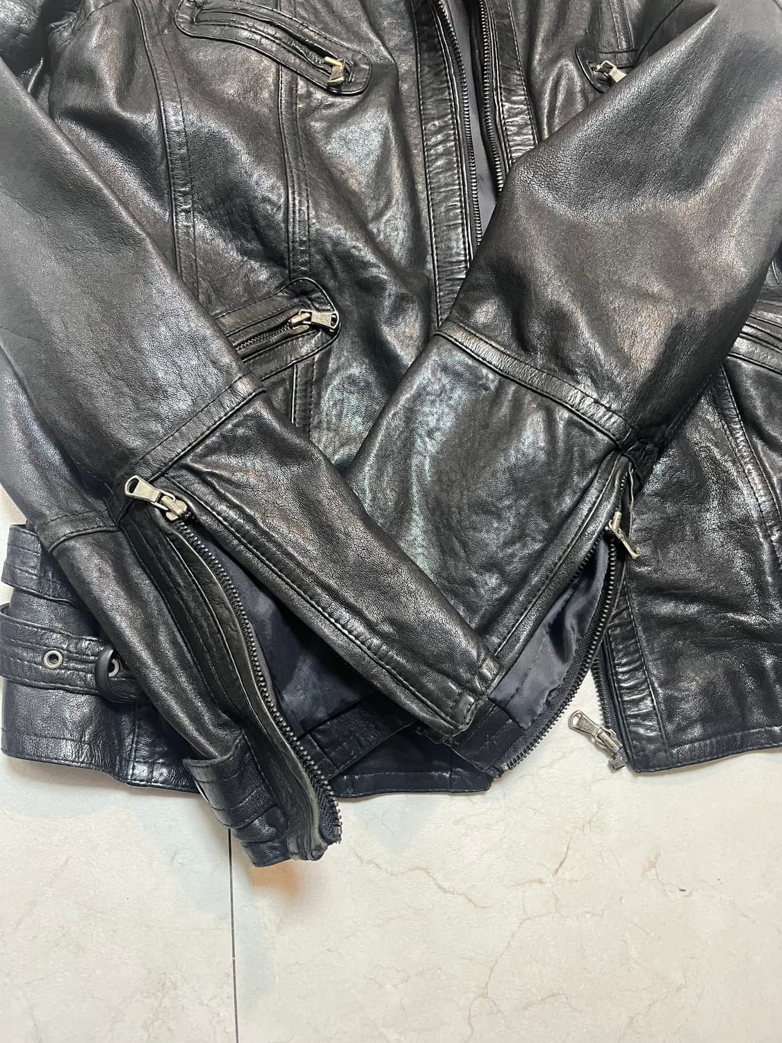 Japan Vintage 포켓 벨티드 램스킨 라이더 자켓 xl 상품이미지4