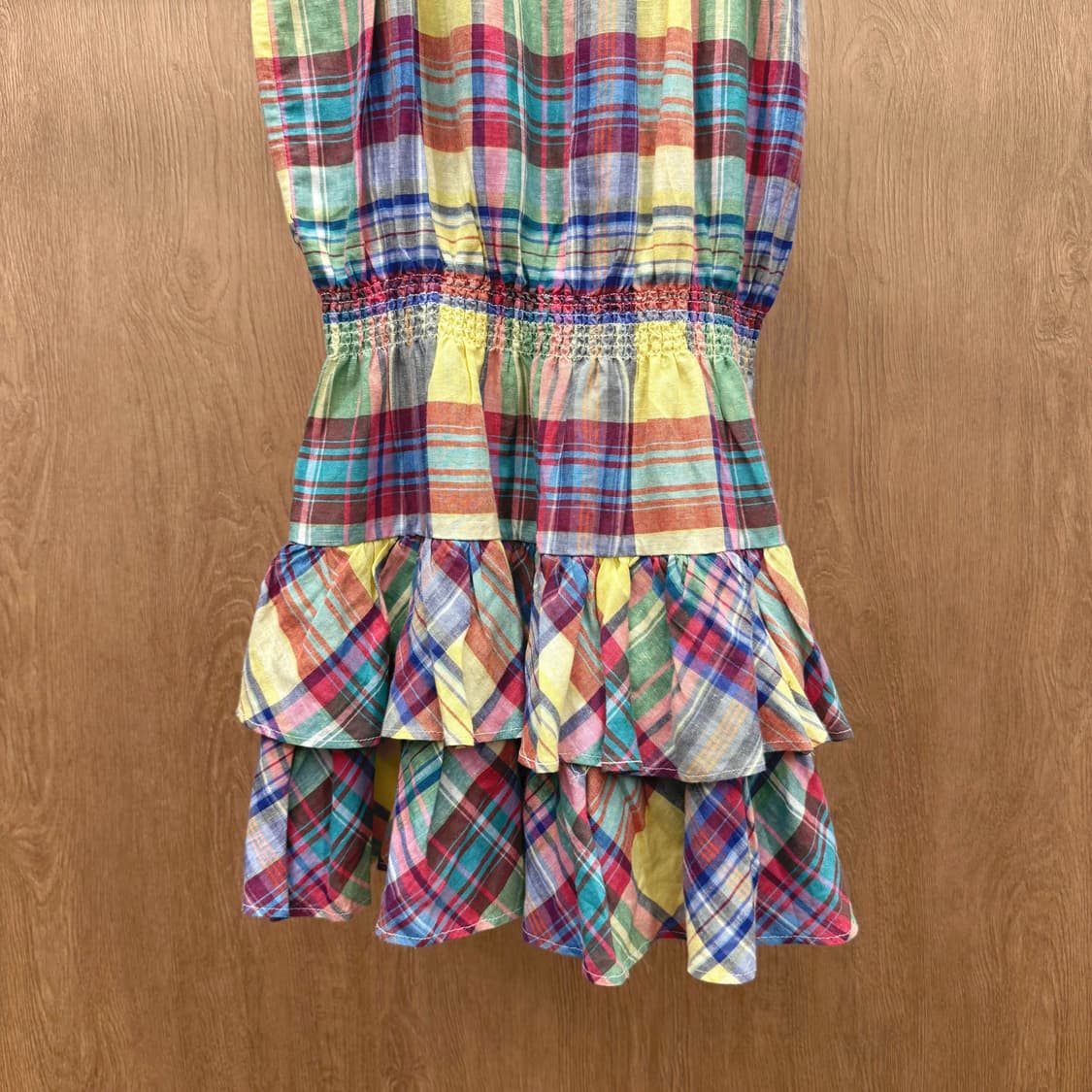 폴로 랄프 로렌 멀티 체크 슬리브리스 원피스 셔링 허리 밴딩 프릴 디테일 상품이미지5