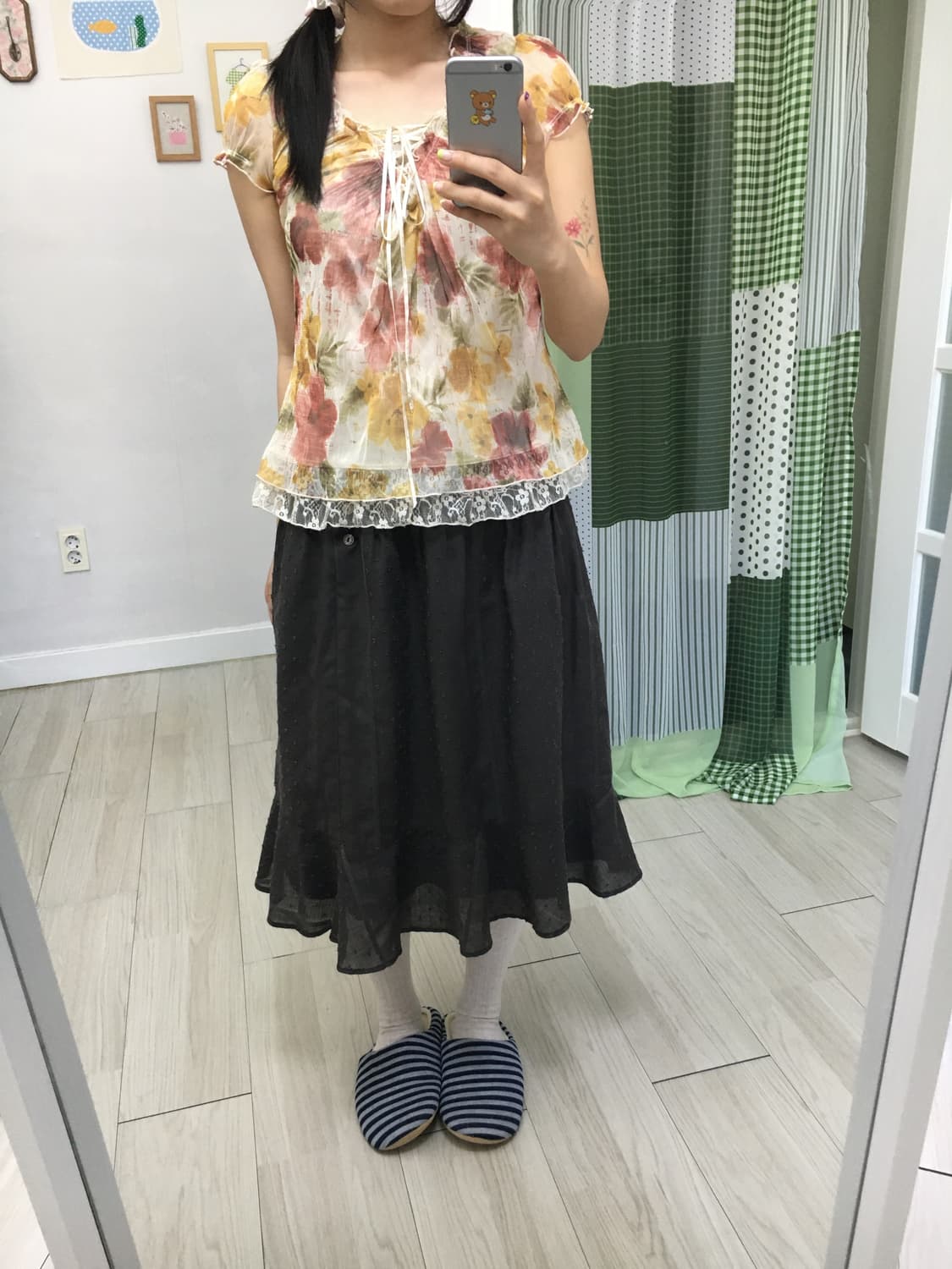 브라운 도트 미디 스커트 상품이미지7