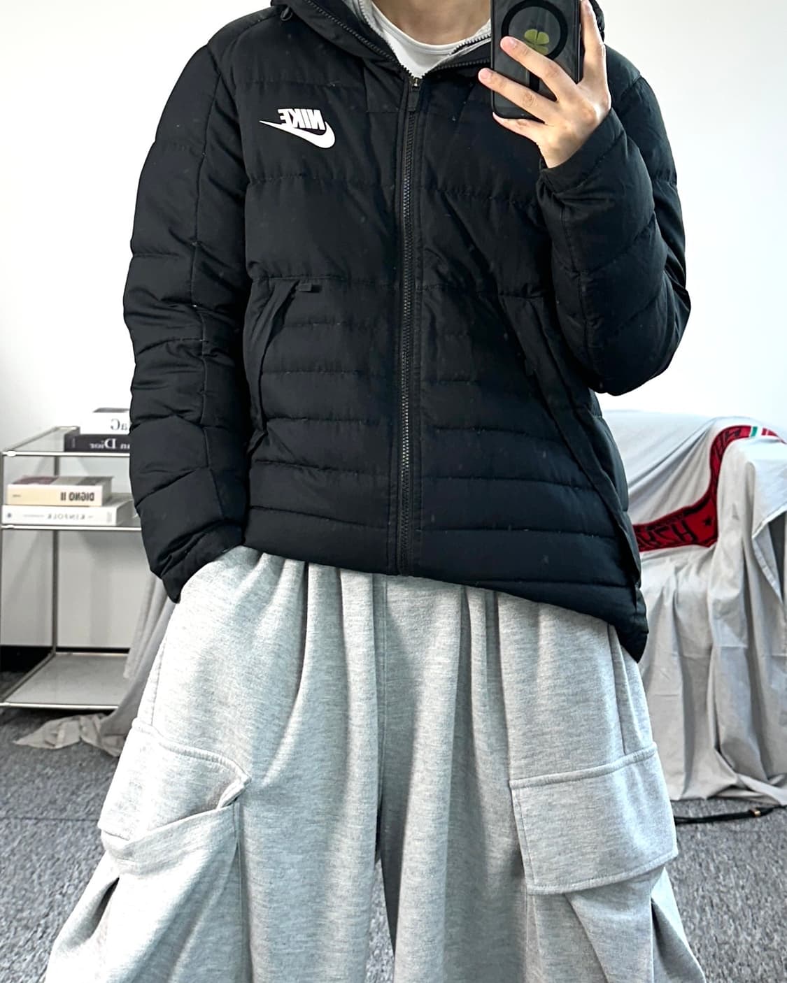 나이키 블랙 후드 경량 패딩 L 상품이미지3