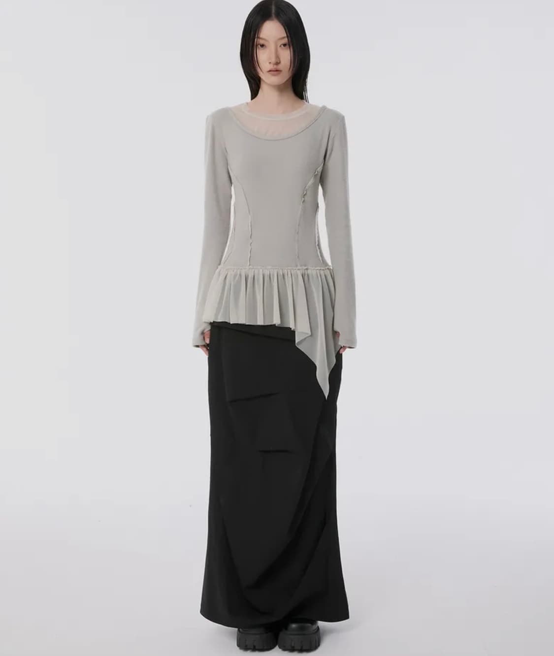 플레이업 layered lace frill long sleeve gray 상품이미지2