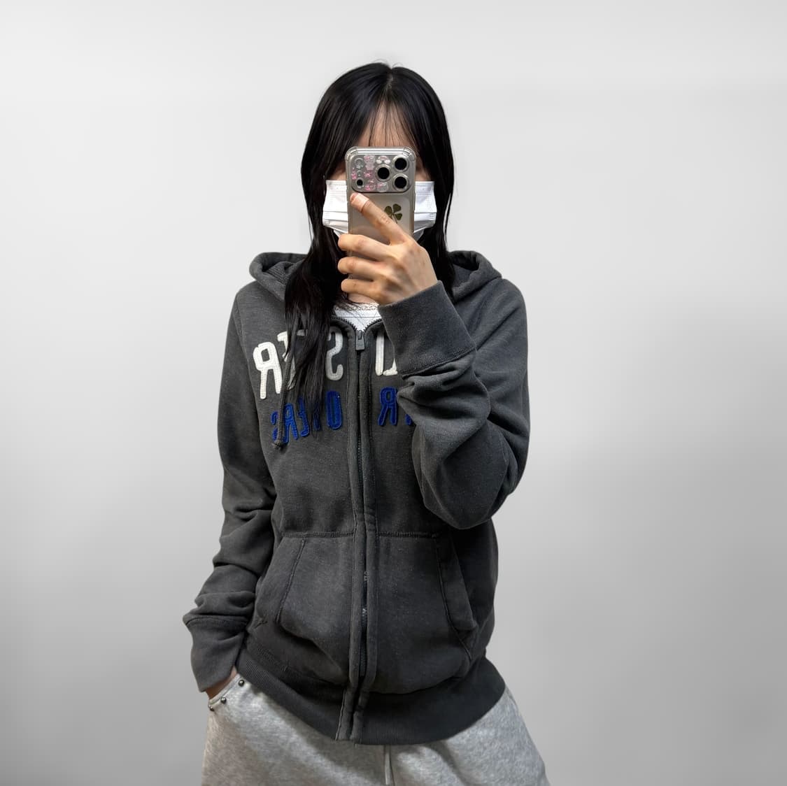 홀리스터 스펠 로고 후드집업 그레이 상품이미지1