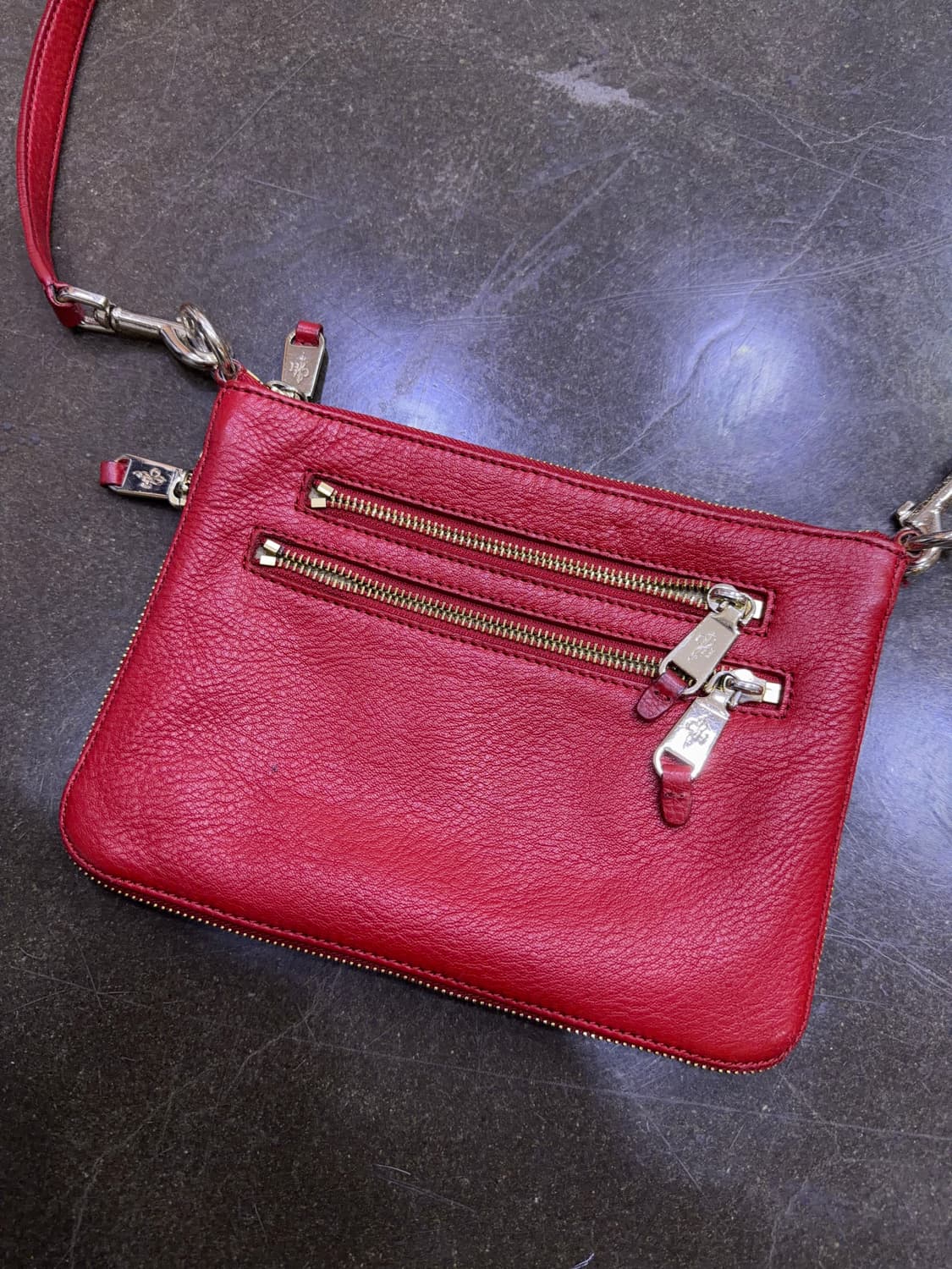 콜한 지퍼 디자인 가죽 레더 크로스바디 크로스백 레드와인 상품이미지3