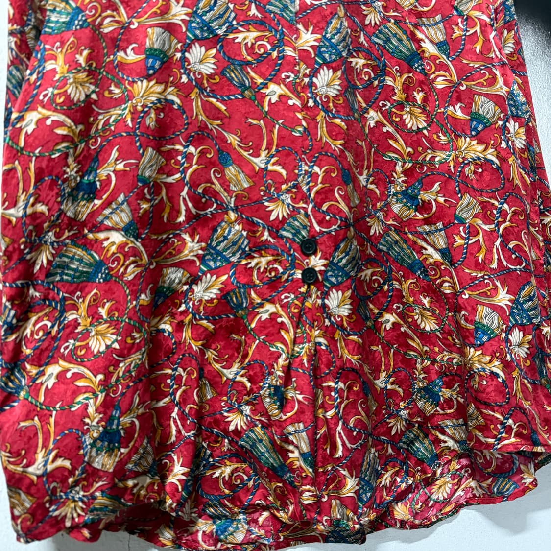 VTG 빈티지 100% 실크 플라워 자카드 풀 패턴 블라우스 셔츠 상품이미지5