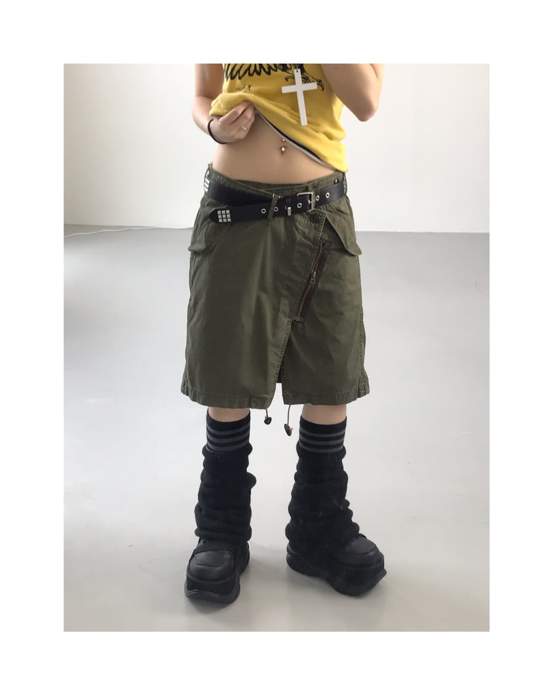 Johnbull Khaki Midi Lab Skirts 상품이미지1