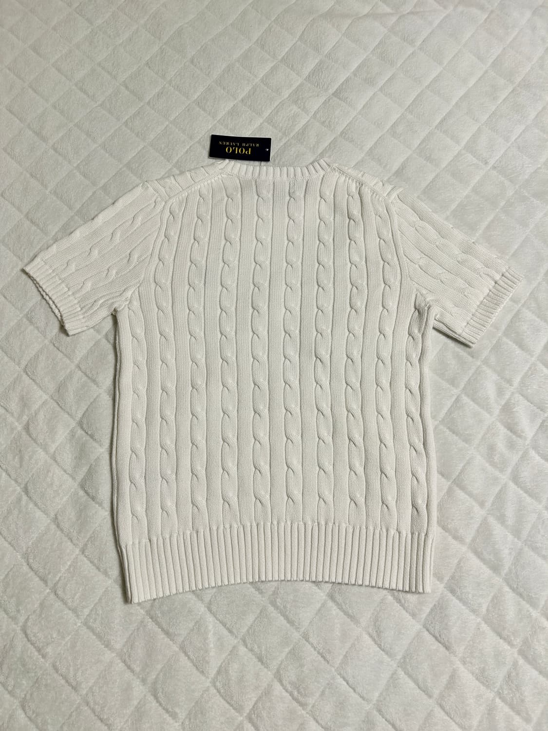 (새상품) 폴로 케이블 반팔니트 화이트  M 상품이미지4