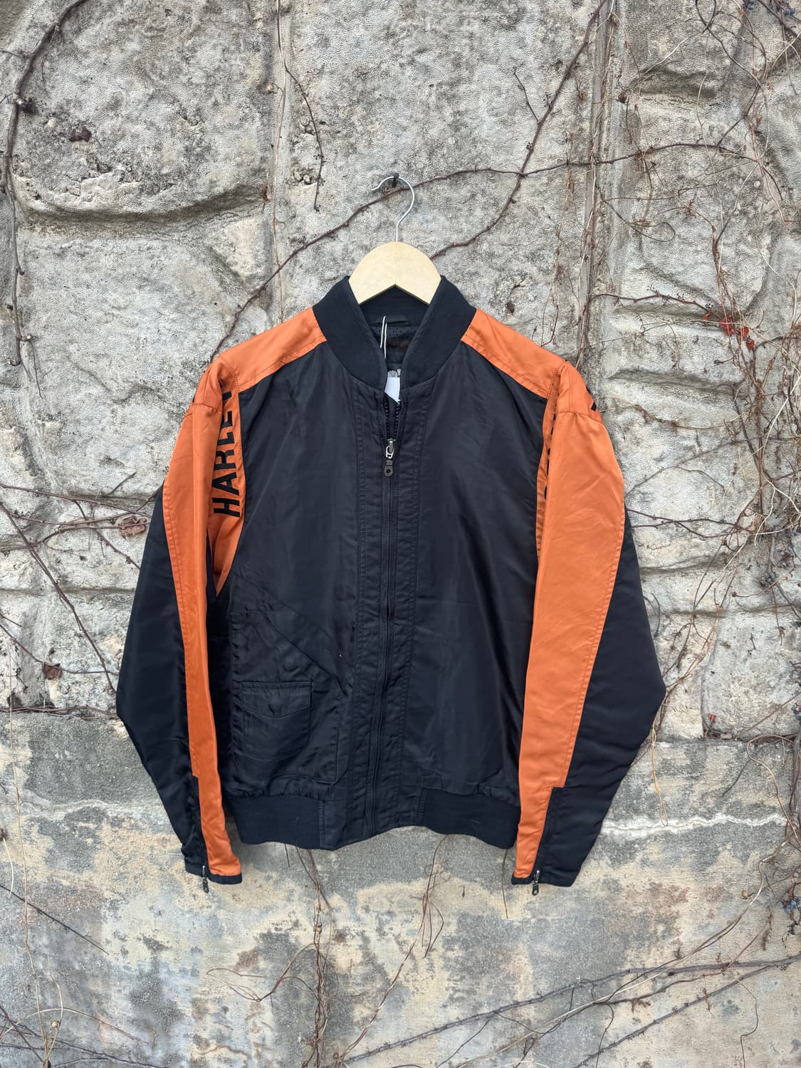 할리데이비슨 빈티지 자수 패치 로고 오렌지 블랙 봄버 자켓 상품이미지1