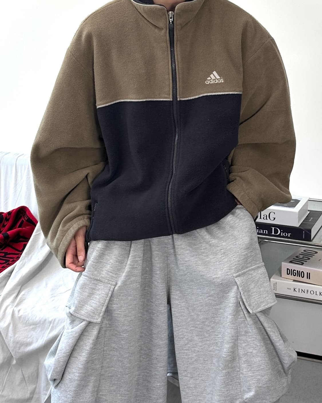 아디다스 카키 배색 플리스 자켓 110 상품이미지2
