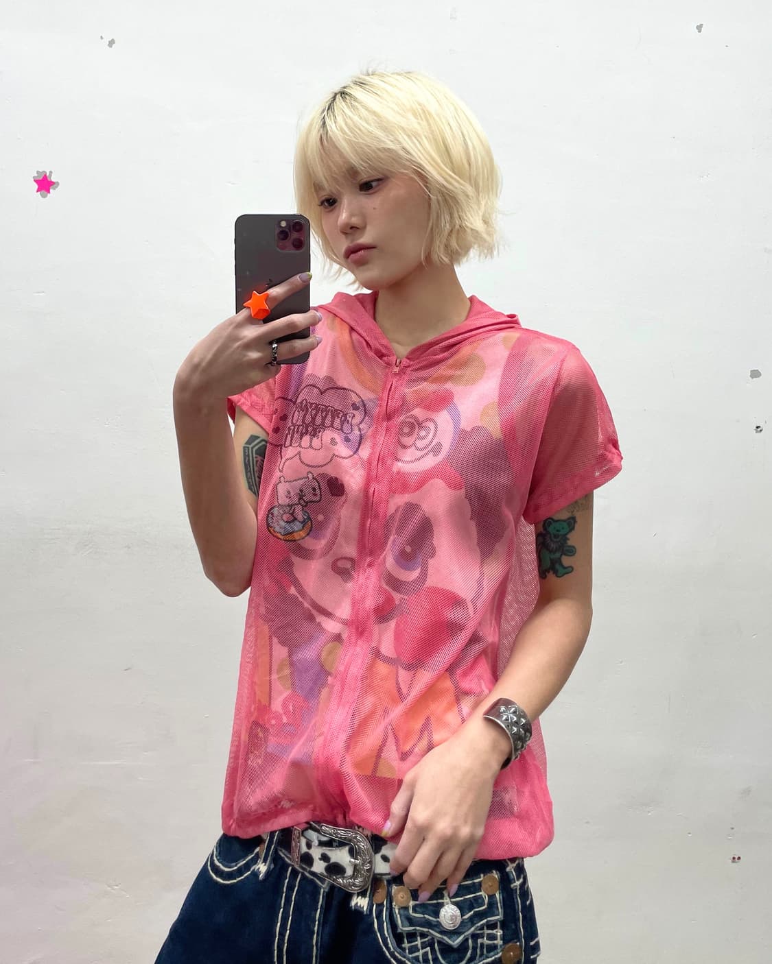 Betty Blue Pink Mesh Hoodie T-Shirt 상품이미지2