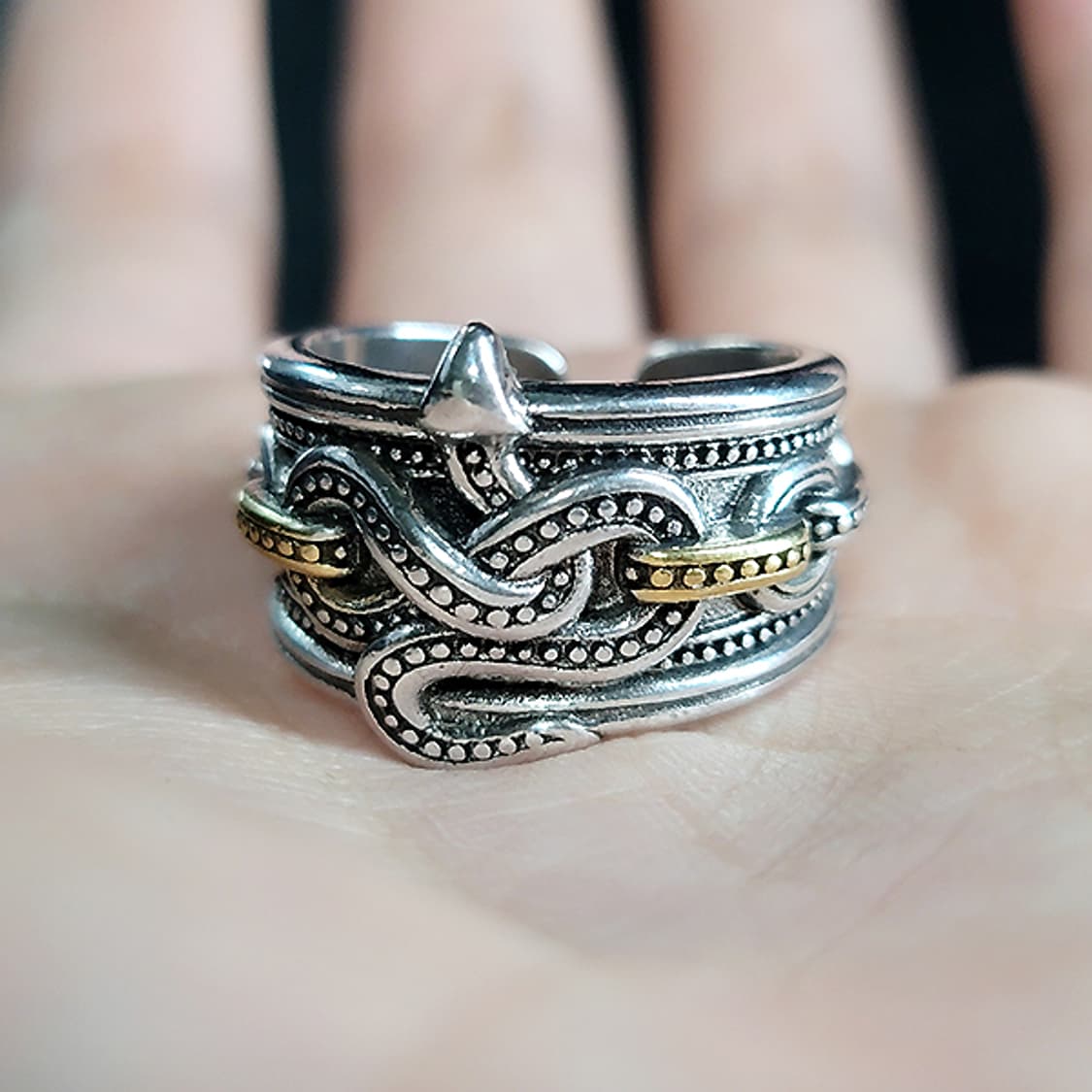 Thalnox 백동 빅사이즈 남자 엔틱 빈티지 비늘 뱀 반지 상품이미지5