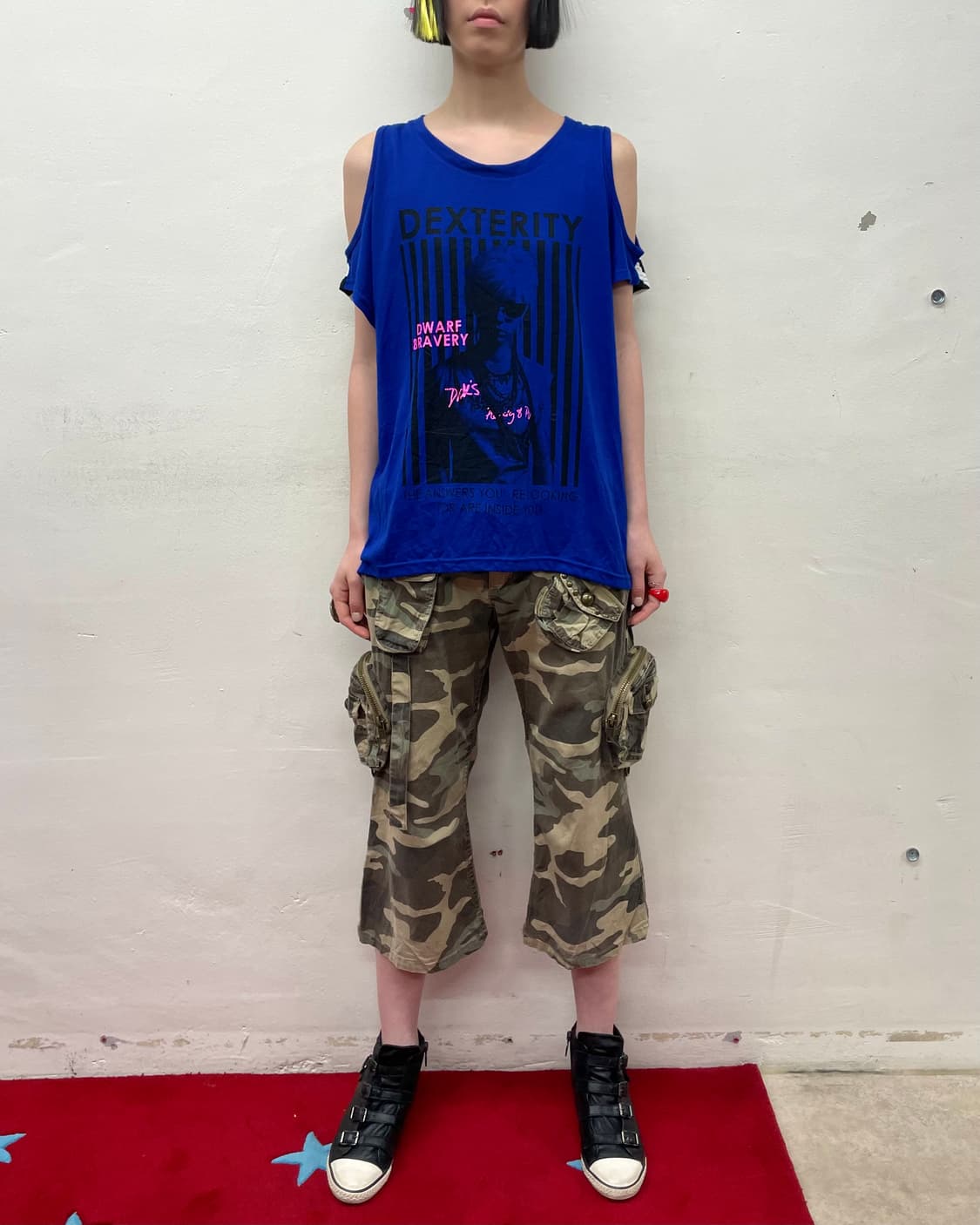 Sexy Girl Stripe Shoulder Blue T-shirt  상품이미지4