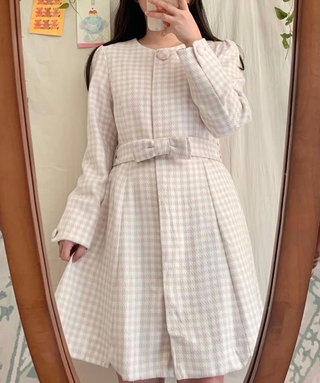 로디스포토 체크 코트 벨트 세트 상품이미지1