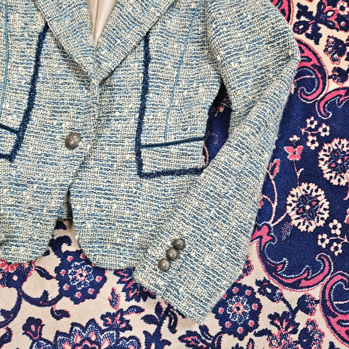 미샤(MICHAA) 사이즈 펄 원버튼 트위드 자켓  상품이미지3