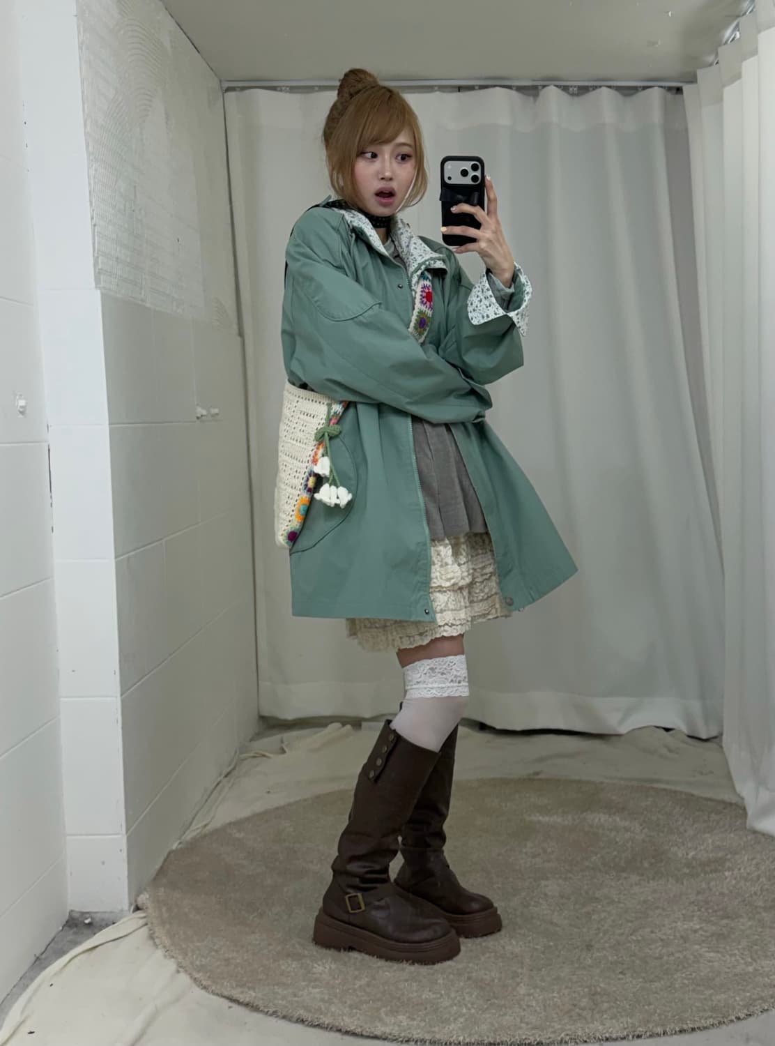 민트 자켓 하구미 모리 케이프 레이스 코디세트 상품이미지2