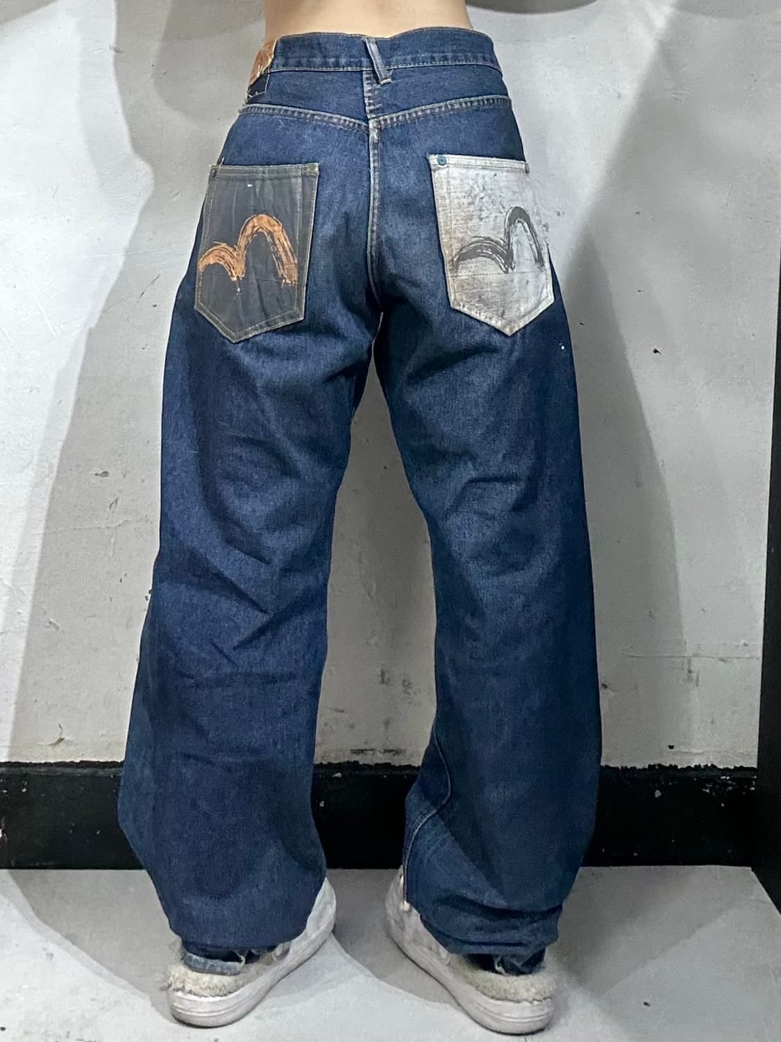 일본 에비수 진청 전후면 주머니 디테일 와이드 데님 청바지  상품이미지3