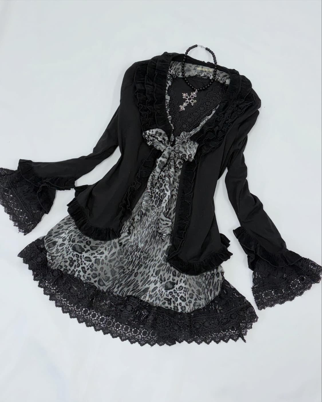 로맨틱고스 무채색 호피 프릴 다크페어리 3피스 세트🖤🧚 상품이미지1