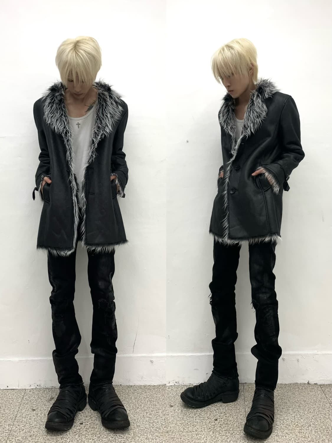 Semantic design fur crack washed coat ja 상품이미지1