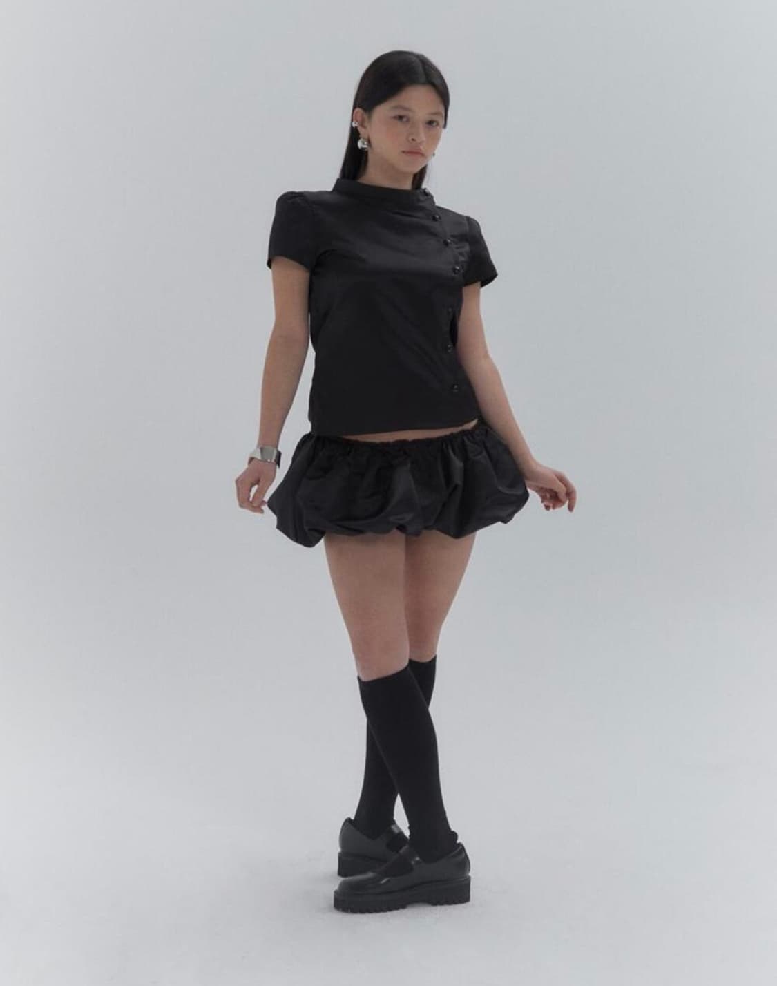 kanari  SHORT SLEEVE PUFF SHIRT 블랙 상품이미지1