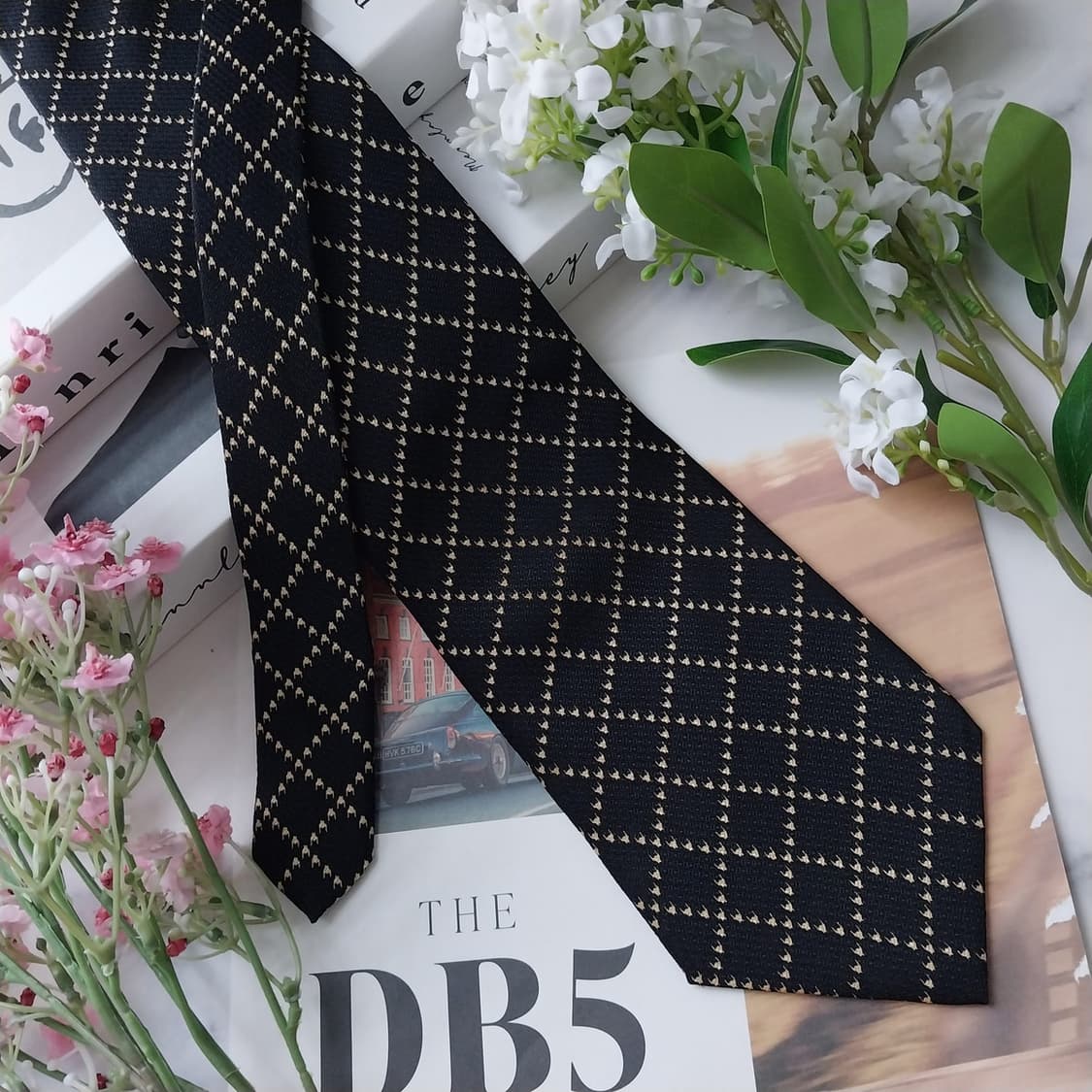 피에르 발망 실크 블랙 체크 패턴 넥타이 9.6cm A+등급 K1626
 상품이미지3