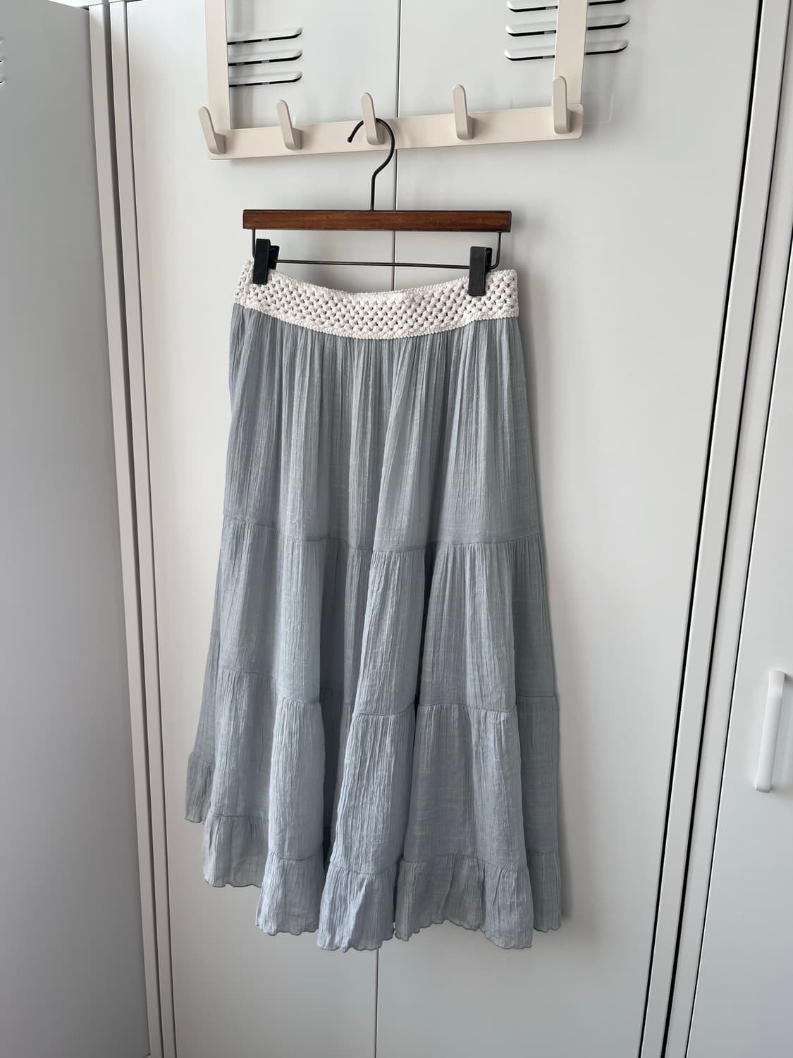 Vintage 연하늘 주름 레이스 롱스커트 상품이미지2