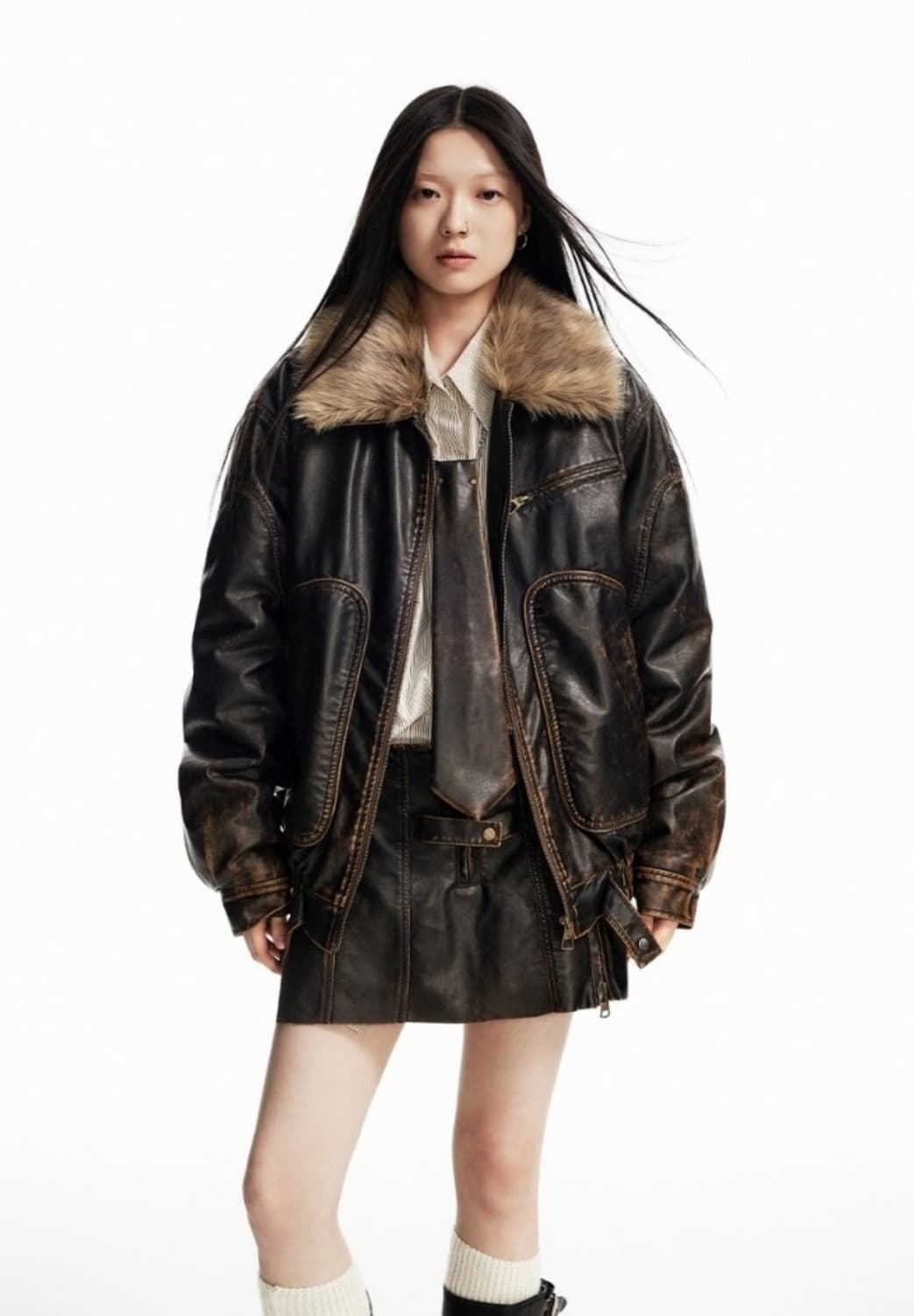 위세임 랩 Fur collar loose leather jacket 상품이미지5
