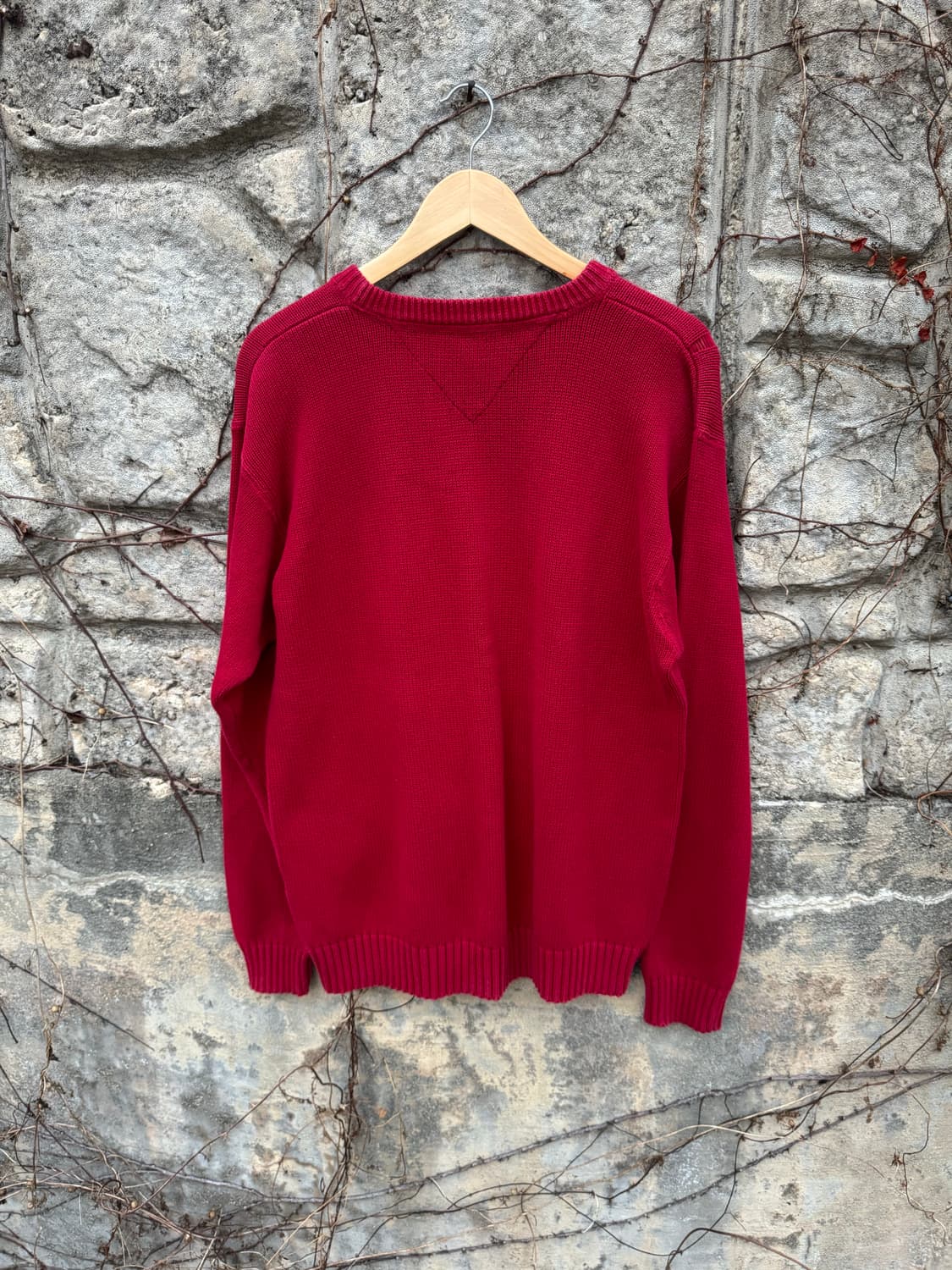 타미힐피거 빈티지 헤비 코튼 자수 로고 니트 레드 m 상품이미지2