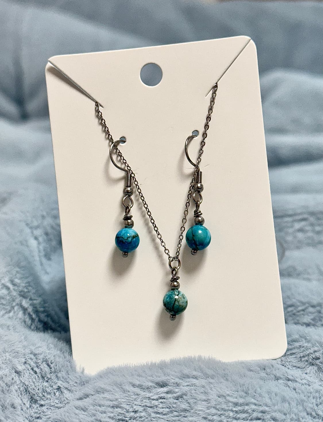 (핸드메이드) 천연 아프리카 터키석 귀걸이 목걸이 세트 상품이미지2