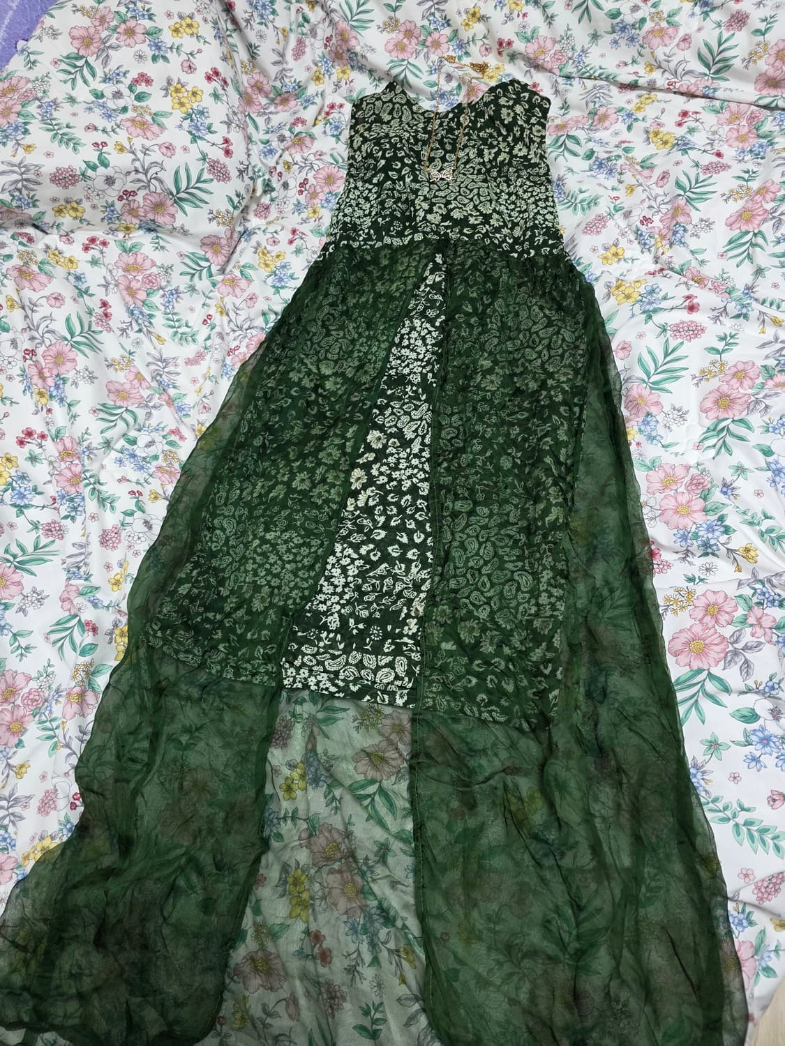 일본빈티지)오리엔탈 에스닉 히피모리걸st 쉬폰 레이어드롱슬리브리스원피스 상품이미지7