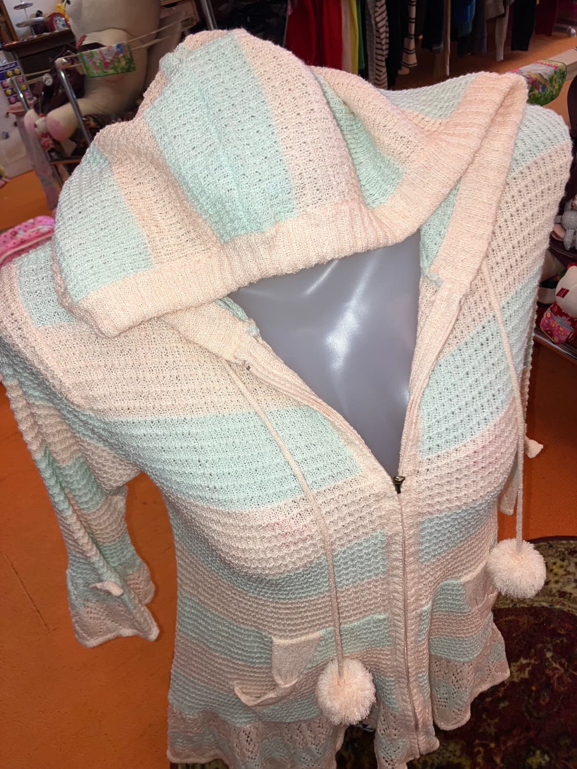 빈티지 솜사탕 폼폼 니트 후드집업 상품이미지5