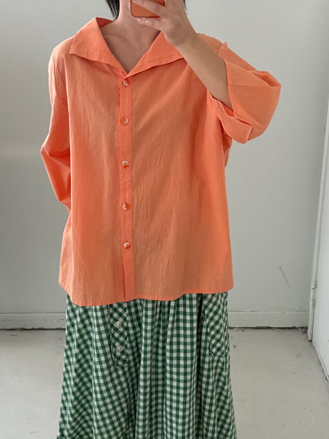 일본빈티지 오렌지 오픈카라 셔츠 상품이미지1