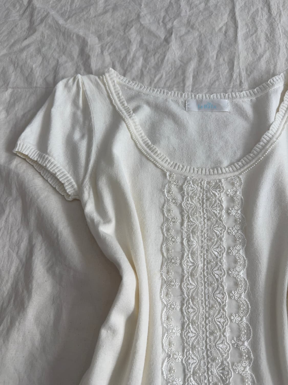 아이보리 딱붙 러블리 긱시크 반팔 니트 상품이미지2