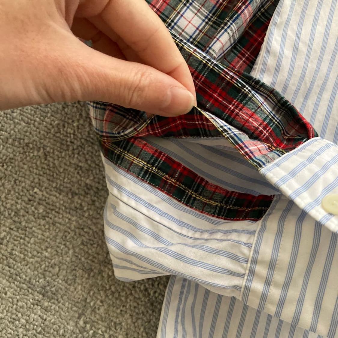 꼼데가르송 옴므 듀스 소매 체크 절개 스트라이프 셔츠 상품이미지5