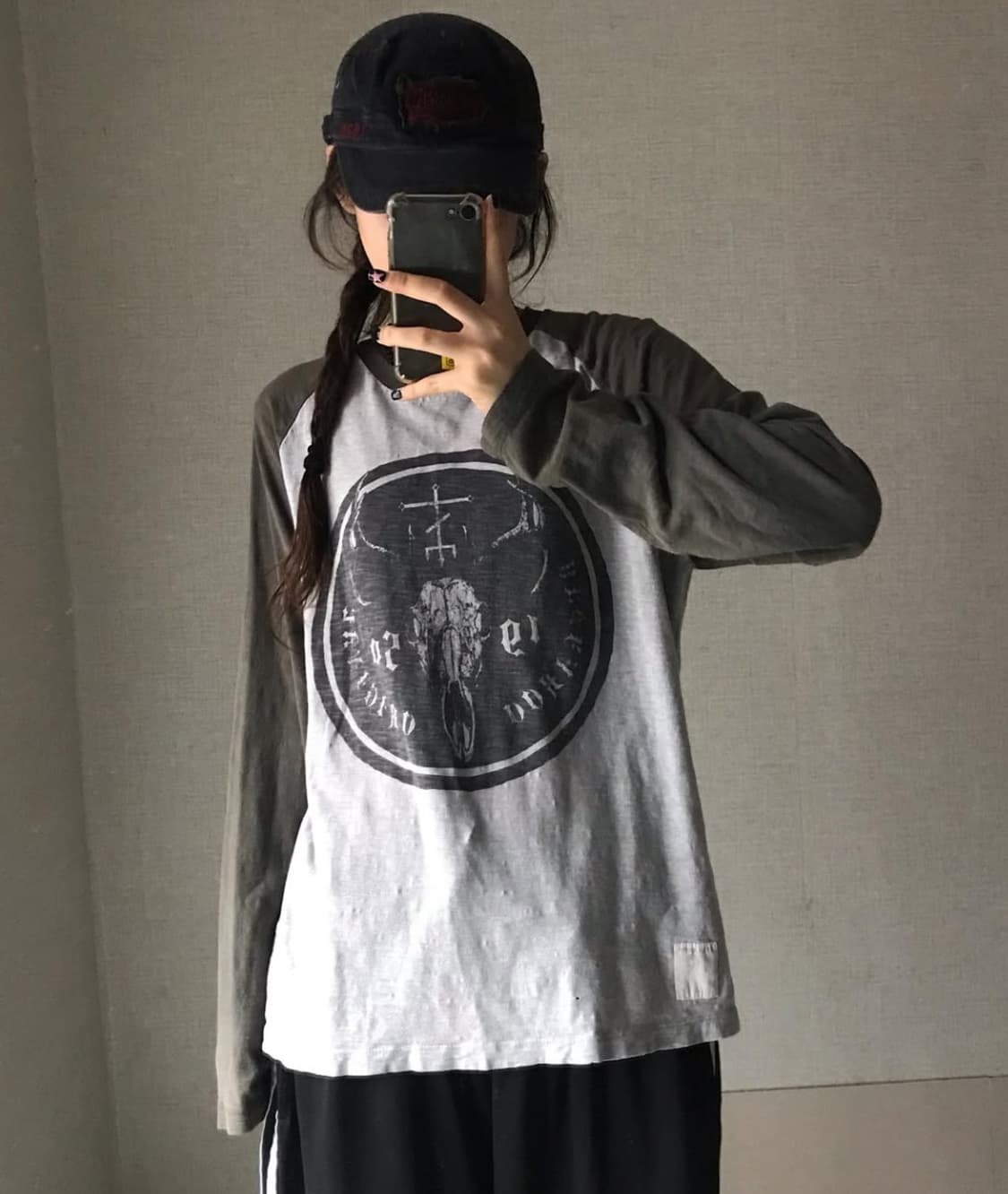 버카루 빈티지 카키 그레이 배색 나그랑 롱슬리브 상품이미지1