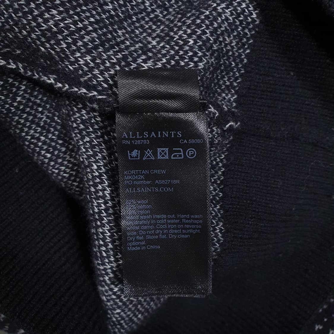 실측 M) 올세인츠 코르탄 크루 그라데이션 배색 울 모 니트 스웨터 블랙 상품이미지6