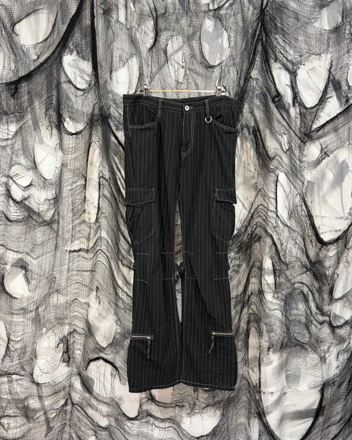 Y2K punk Stripe eyelet cargo pants 상품이미지2