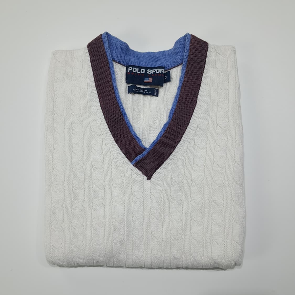 CL189 폴로스포츠 코튼 90s홍콩판 케이블 화이트 니트 베스트 상품이미지7