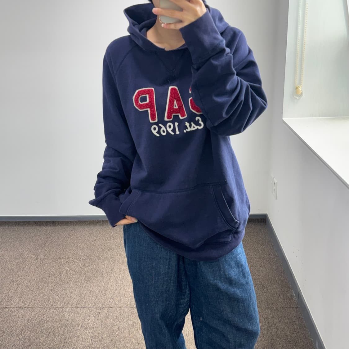 Gap 갭 레드 로고 네이비 후드티 상품이미지1