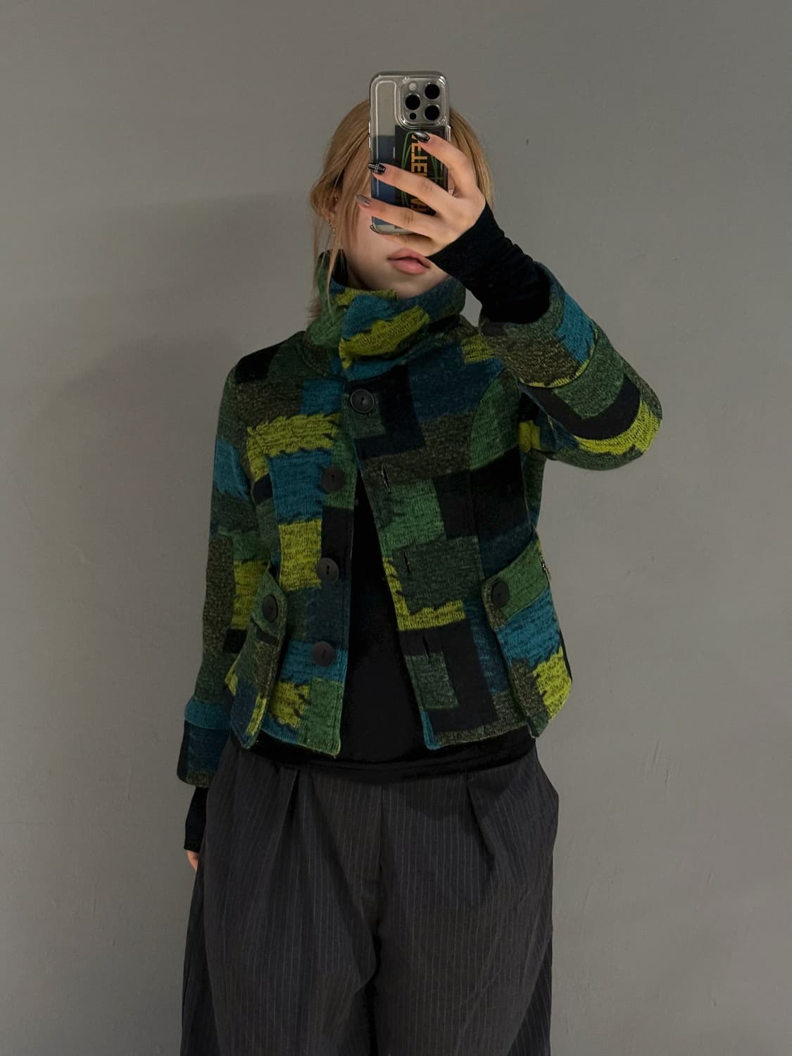 patchwork design high-neck jacket 상품이미지1